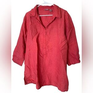 Chicos V Neck Linen Tunic Size 3=XL Coastal GMA Lagenlook Colorful Beach Boho